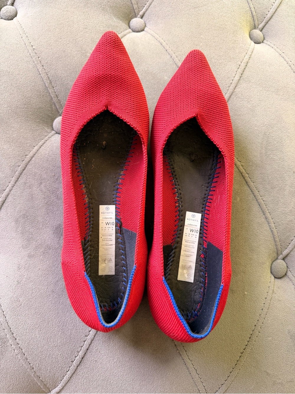 Rothy’s Blue Halo Red Pointed Knit Ballet Flats - W10